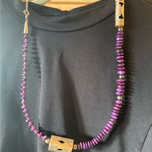Purple amethyst and silver Beaded Necklace